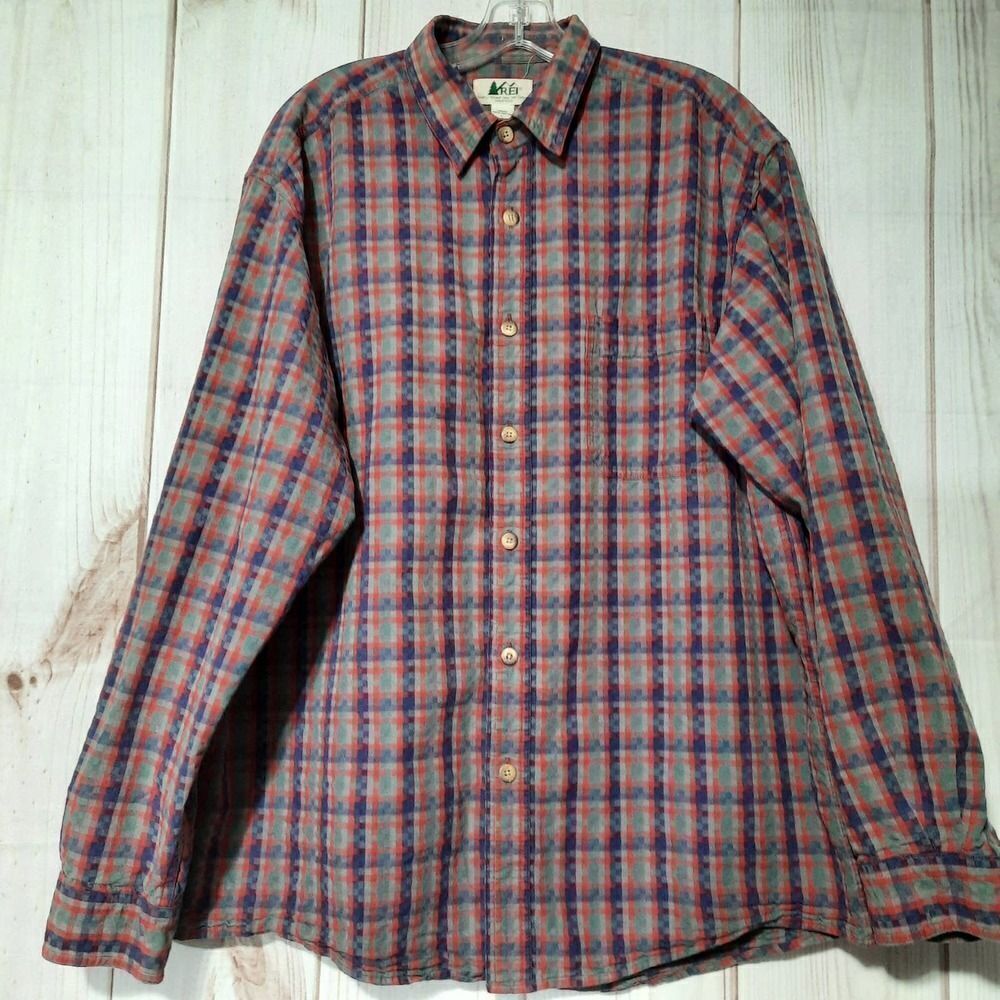 Rei Shirt Men's Size Large‎ Multicolor Flannel Button Up Long Sleeve Collared